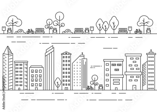 City line illustration with urban park concept