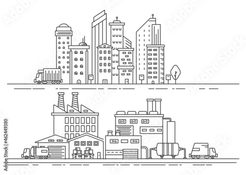 City line illustration with industrial concept