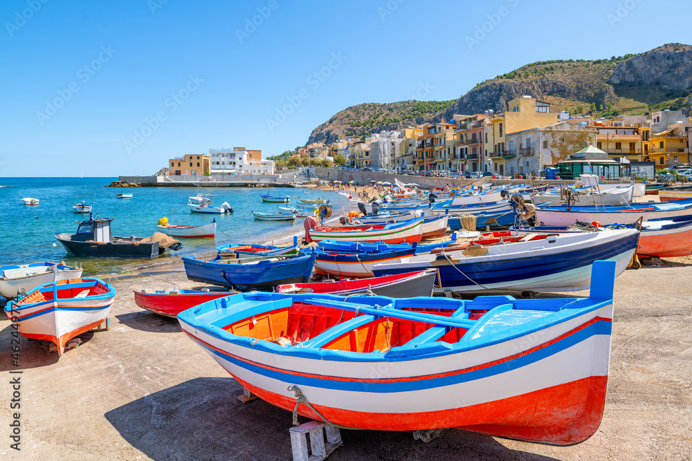 colorful fishing boats of aspra, sicily