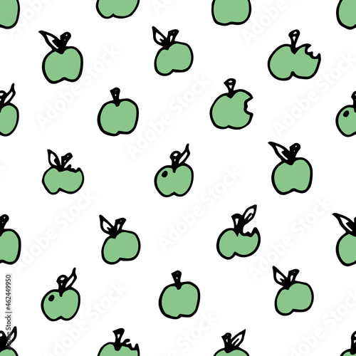 Vector green apple polka dots on a white background seamless pattern. Hand drawn, fun and lighthearted design. Perfect for fabric, wallpaper, scrapbooking and stationery.