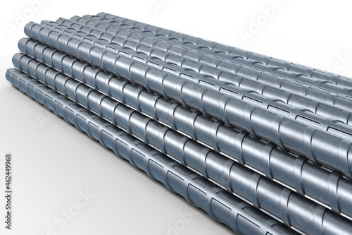 3D illustration of reinforcements bunch of steel TMT bar. 3D Render