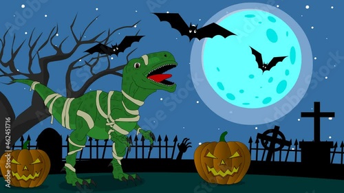 Halloween dinossaur t rex pumpkin mummy.  photo