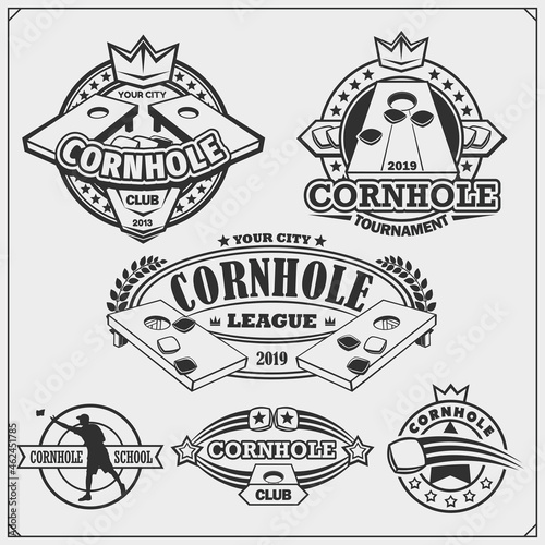 Fotografiet Cornhole badges, labels and design elements. Sport club emblems.