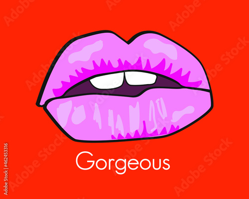 Pink lips graphic sticker. Vector illustration of sexy woman's lips. 