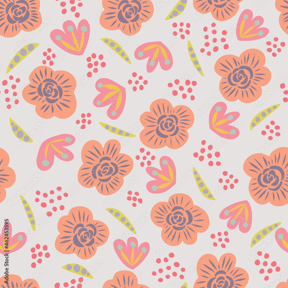 Vector simple floral hand drawn seamless pattern background.