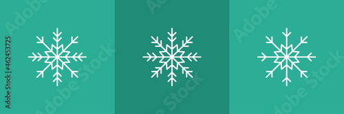 Set of 3 snowflakes icons on green background.