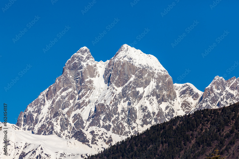 View of Mount Ushba. located in the Svaneti region of Georgia. Travel.