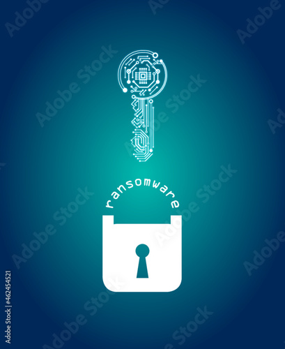 Ransomware virus on a computer screen - encrypt key on a dark red background