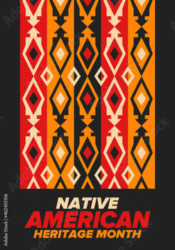 Native American Heritage Month in November. American Indian culture. Celebrate annual in United States. Tradition pattern. Poster, card, banner and background. Vector ornament, illustration
