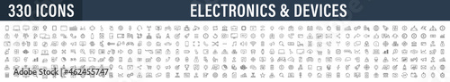 Set of 330 Technology and Electronics and Devices web icons in line style. Device, phone, laptop, communication, smartphone, ecommerce. Vector illustration.