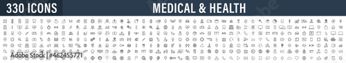 Set of 330 Medical and Health web icons in line style. Medicine and Health Care, RX, infographic. Vector illustration.