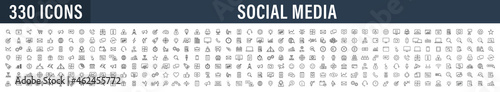 Set of 330 Social Media and Web icons in line style. Data analytics, Digital marketing, Management, Message, Phone. Vector illustration.