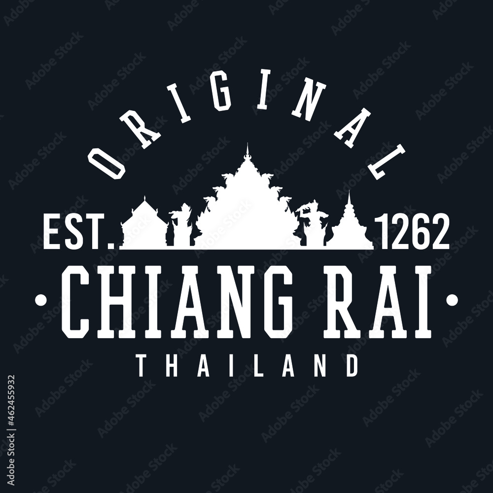 Mueang Chiang Rai, Mueang Chiang Rai District, Chiang Rai, Thailand Skyline Original. A Logotype Sports College and University Style. Illustration Design Vector City.