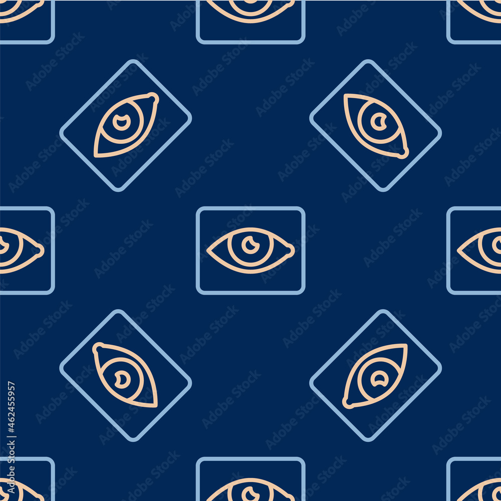 Line Red eye effect icon isolated seamless pattern on blue background. Eye redness sign. Inflammatory disease of eyes. Vector Line Red eye effect icon isolated seamless pattern on blue background. Eye redness sign. Inflammatory disease of eyes. Vector
