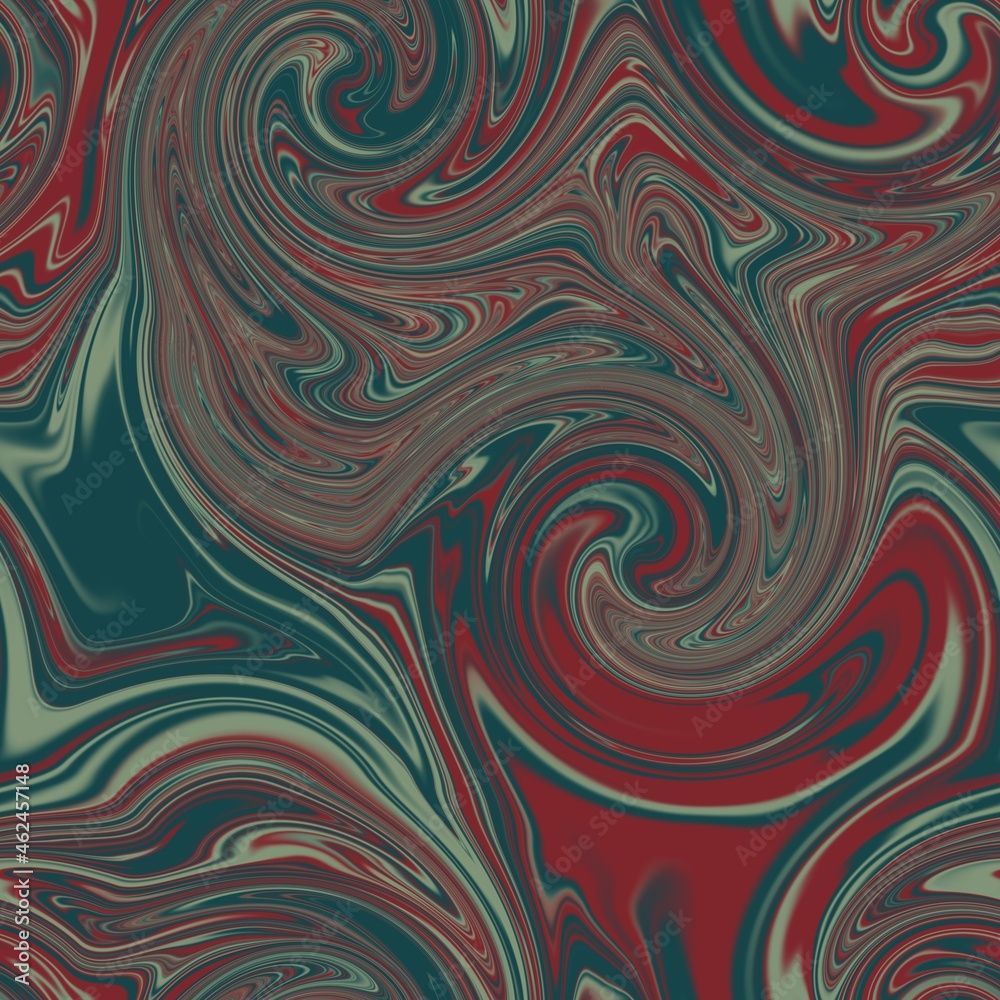 Seamless twirly swirly abstract liquid marble surface pattern design for print. High quality illustration. Trendy marbled fluid paint on water background. Funky expressive psychedelic swirl of paint.