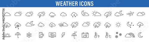 Fotografie, Obraz Set of 40 weather web icons in line style