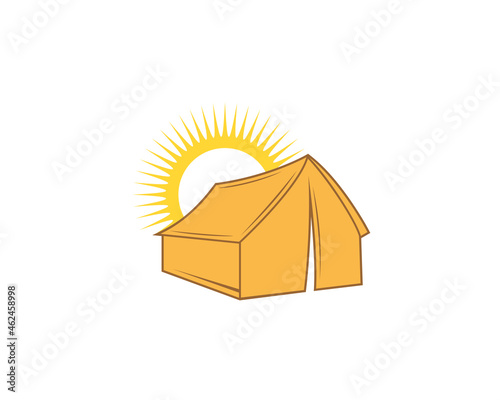 Camping tent with sunrise behind