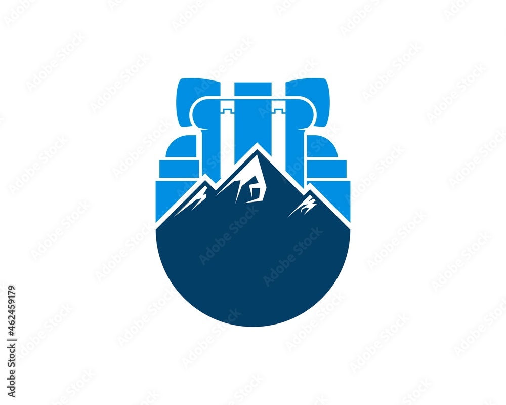 Mountain peak with backpack on the top Mountain peak with backpack on the top