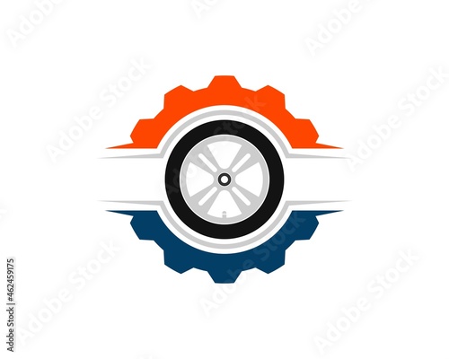 Abstract mechanical gear with car wheel inside