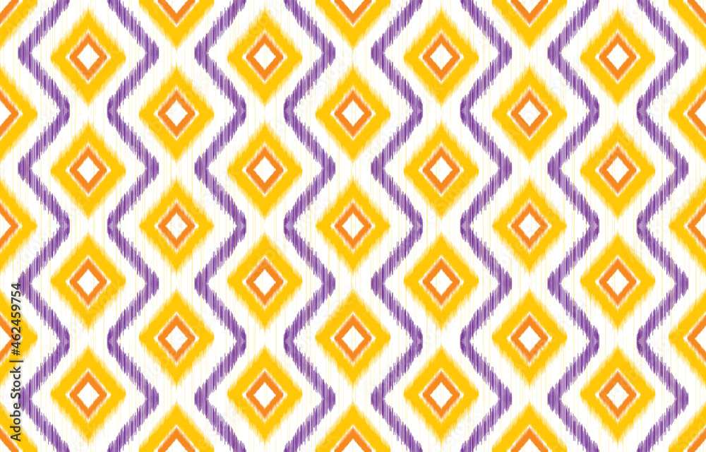 Ikat ethnic pattern design. Aztec fabric carpet mandala ornament boho chevron textile decoration wallpaper. Tribal turkey African Indian traditional embroidery oriental vector illustrations background Ikat ethnic pattern design. Aztec fabric carpet mandala ornament boho chevron textile decoration wallpaper. Tribal turkey African Indian traditional embroidery oriental vector illustrations background