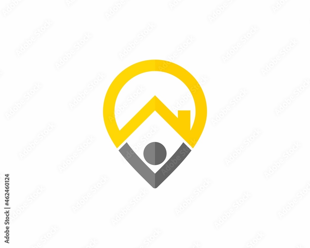 Combination roof house with happy people in point shape Combination roof house with happy people in point shape