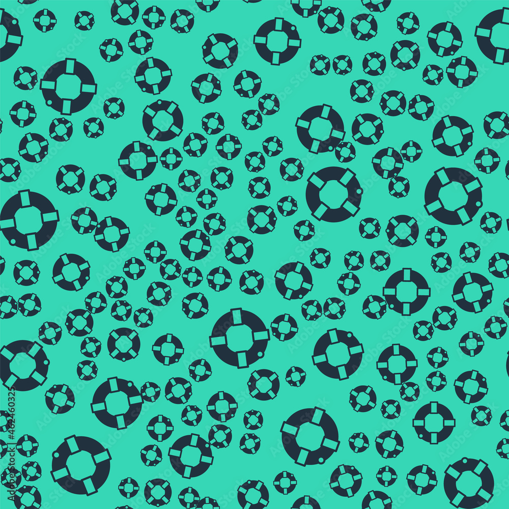 Black Lifebuoy icon isolated seamless pattern on green background. Lifebelt symbol. Vector Black Lifebuoy icon isolated seamless pattern on green background. Lifebelt symbol. Vector