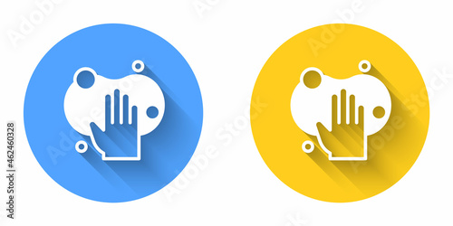 White Sponge icon isolated with long shadow background. Wisp of bast for washing dishes. Cleaning service logo. Circle button. Vector