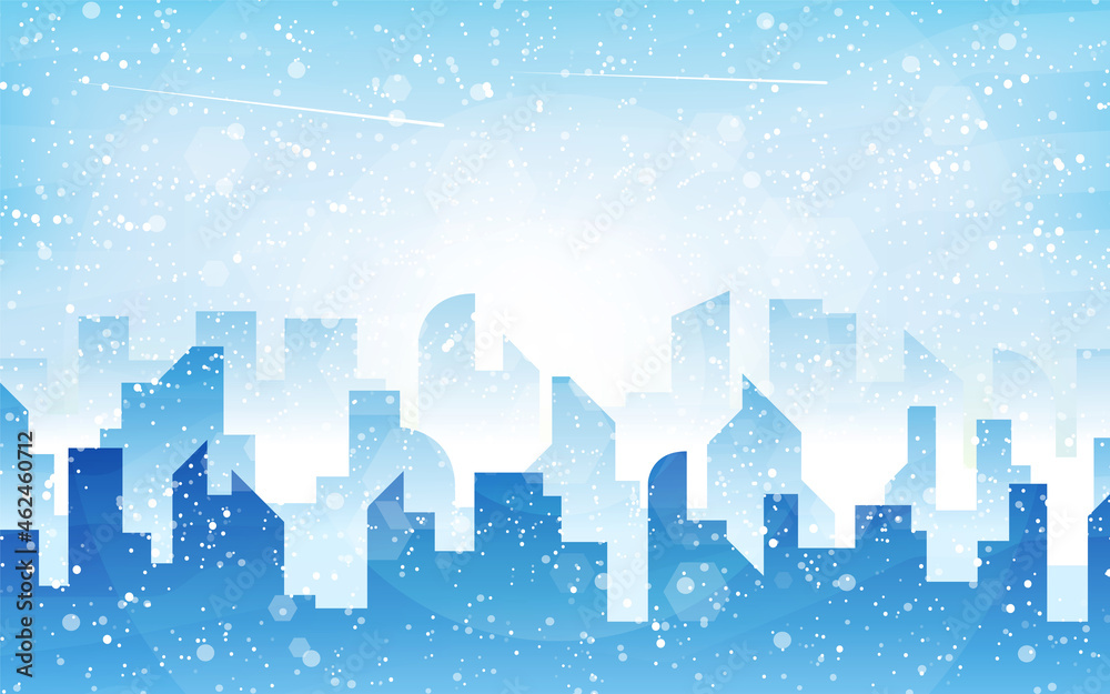 Winter city skyline landscape, town buildings in different times, and urban cityscape town sky. Daytime cityscape. Architecture silhouette downtown vector background. Flat design for flyers, cards