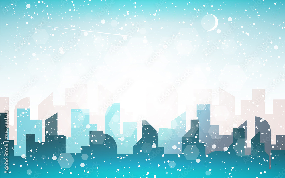 Winter city skyline landscape, town buildings in different times, and urban cityscape town sky. Daytime cityscape. Architecture silhouette downtown background. Flat design for flyers, cards