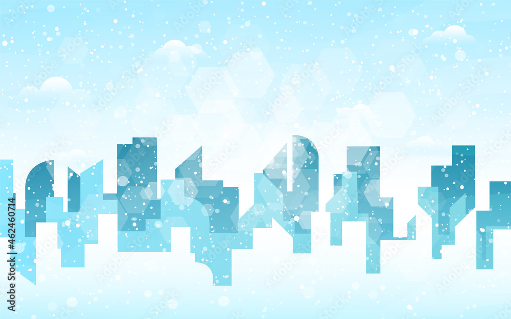 Winter city skyline landscape, town buildings in different times, and urban cityscape town sky. Daytime cityscape. Architecture silhouette downtown background. Flat design for flyers, cards