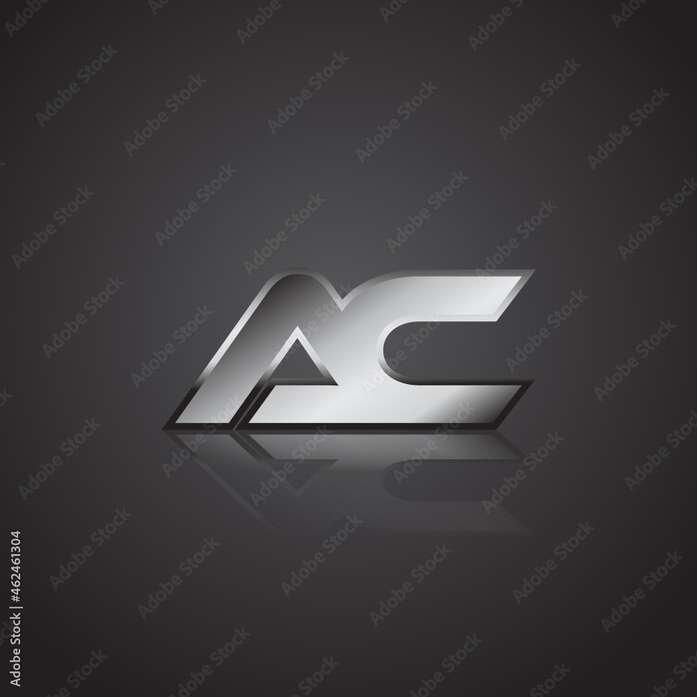 Simple Modern Initial Logo Vector Silver Metal chrome AC