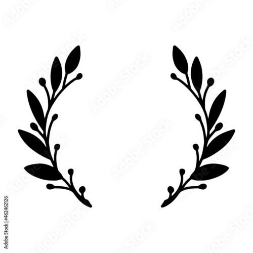 Vector hand drawn spring wreath isolated on white background. Silhouette willow branch. Doodle style. Floral frame.