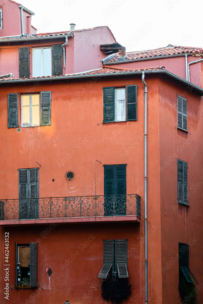 facades of buildings in the historic old town of Nice