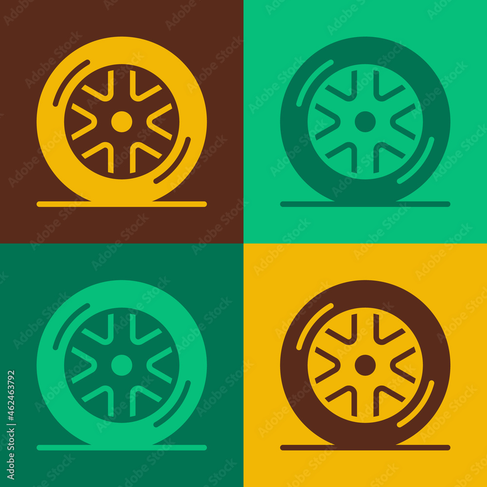 Pop art Car wheel icon isolated on color background. Vector Pop art Car wheel icon isolated on color background. Vector