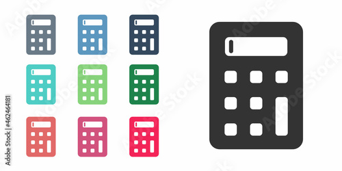 Black Calculator icon isolated on white background. Accounting symbol. Business calculations mathematics education and finance. Set icons colorful. Vector