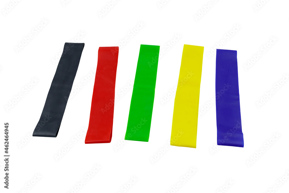 Set of elastic rubber bands for fitness isolated on a white background Set of elastic rubber bands for fitness isolated on a white background