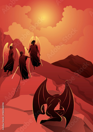 Archangel with sword fighting satan