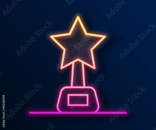 Glowing neon line Movie trophy icon isolated on black background. Academy award icon. Films and cinema symbol. Vector