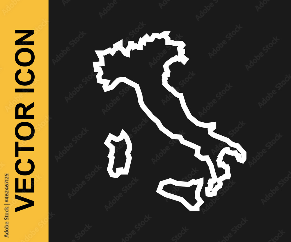 White line Map of Italy icon isolated on black background. Vector White line Map of Italy icon isolated on black background. Vector