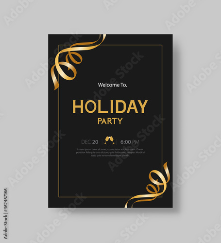 Vector illustration design for black gold holiday party and happy new year party invitation flyer and greeting card template