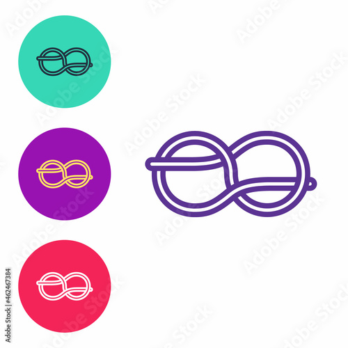 Set line Nautical rope knots icon isolated on white background. Rope tied in a knot. Set icons colorful. Vector