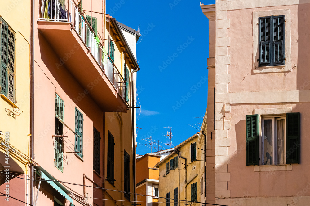 facade of the old town of Sanremo, Liguria