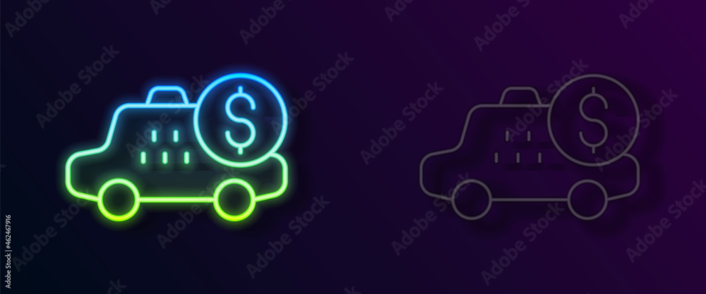Glowing neon line Taximeter device icon isolated on black background. Measurement appliance for passenger fare in taxi car. Vector