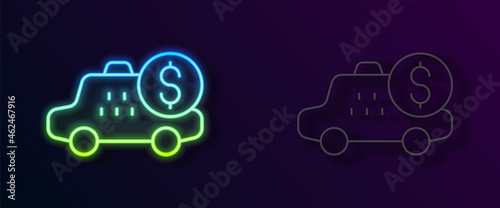 Glowing neon line Taximeter device icon isolated on black background. Measurement appliance for passenger fare in taxi car. Vector