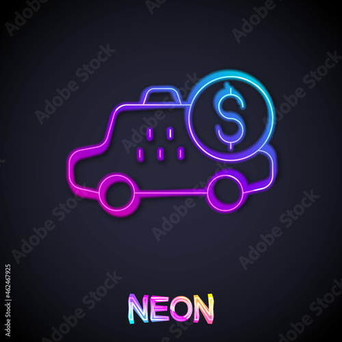 Glowing neon line Taximeter device icon isolated on black background. Measurement appliance for passenger fare in taxi car. Vector