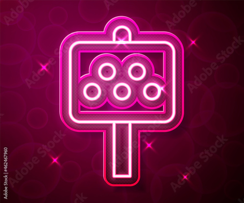 Glowing neon line Road sign for a taxi stand icon isolated on red background. Vector