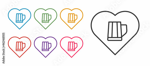 Set line Heart with glass of beer icon isolated on white background. Set icons colorful. Vector