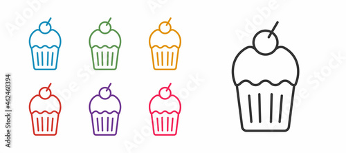 Set line Muffin icon isolated on white background. Set icons colorful. Vector