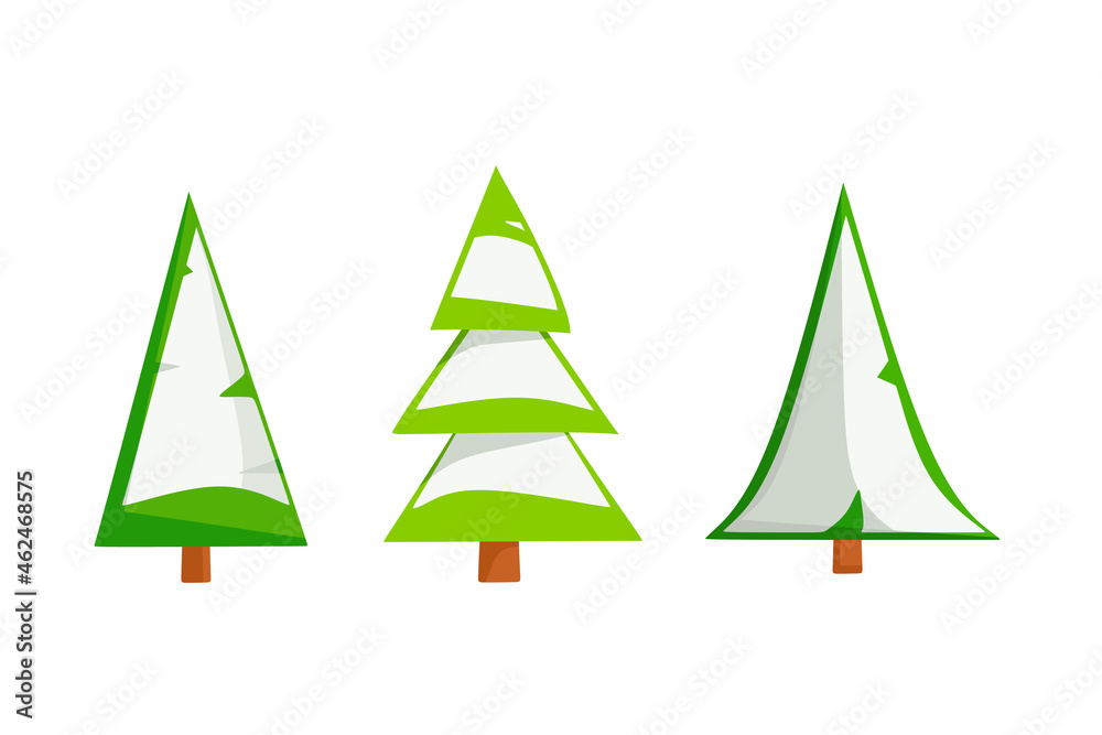 Obraz premium Vector set of Christmas trees in the snow in cartoon style