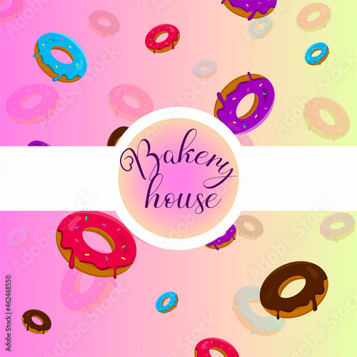 Donut Banner Template  Card  Poster Design with Sweet Tasty Desserts Seamless Pattern Vector Illustration